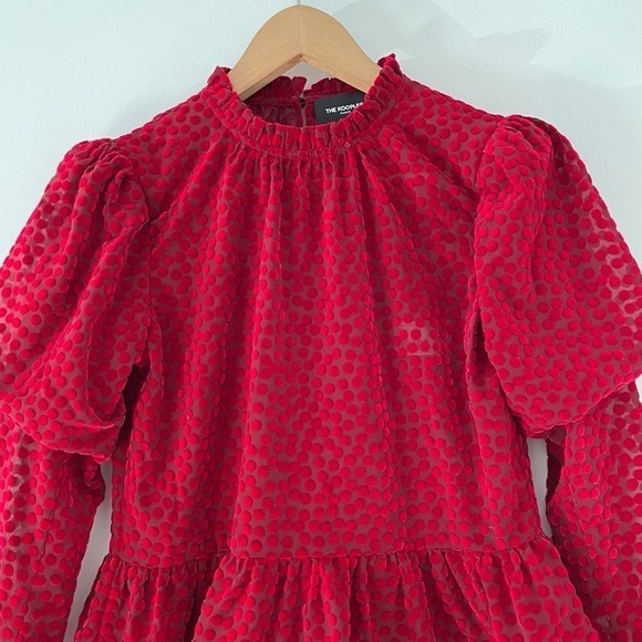 NWT The Kooples Burnout Velvet Polka Dot Puff Shoulder Peplum Long Sleeve Top - Picture 5 of 8
